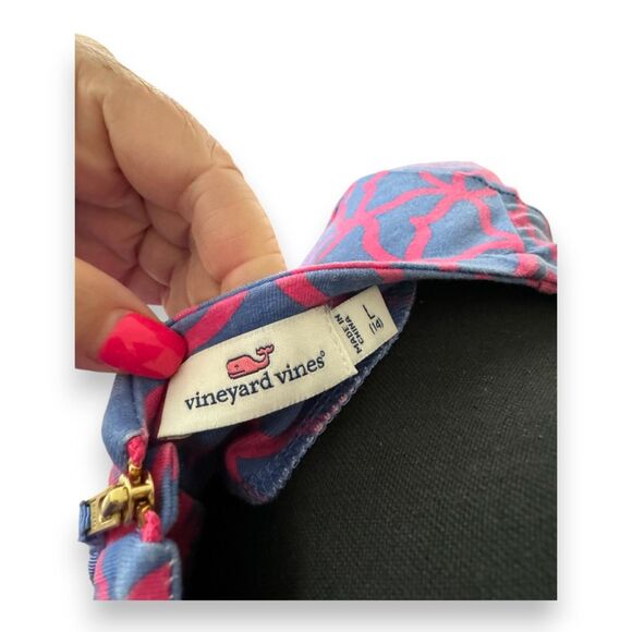 Vineyard Vines Girls Long-Sleeve Dress Size Large (14) Pink Blue Gold Hardware - Picture 3 of 3